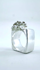 Silver Flower Square Ring