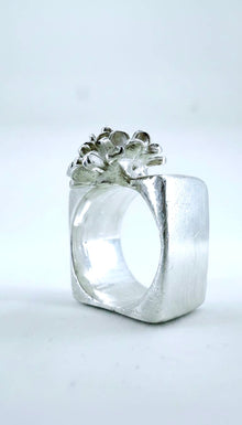 Silver Flower Square Ring