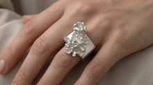 Silver Flower Square Ring