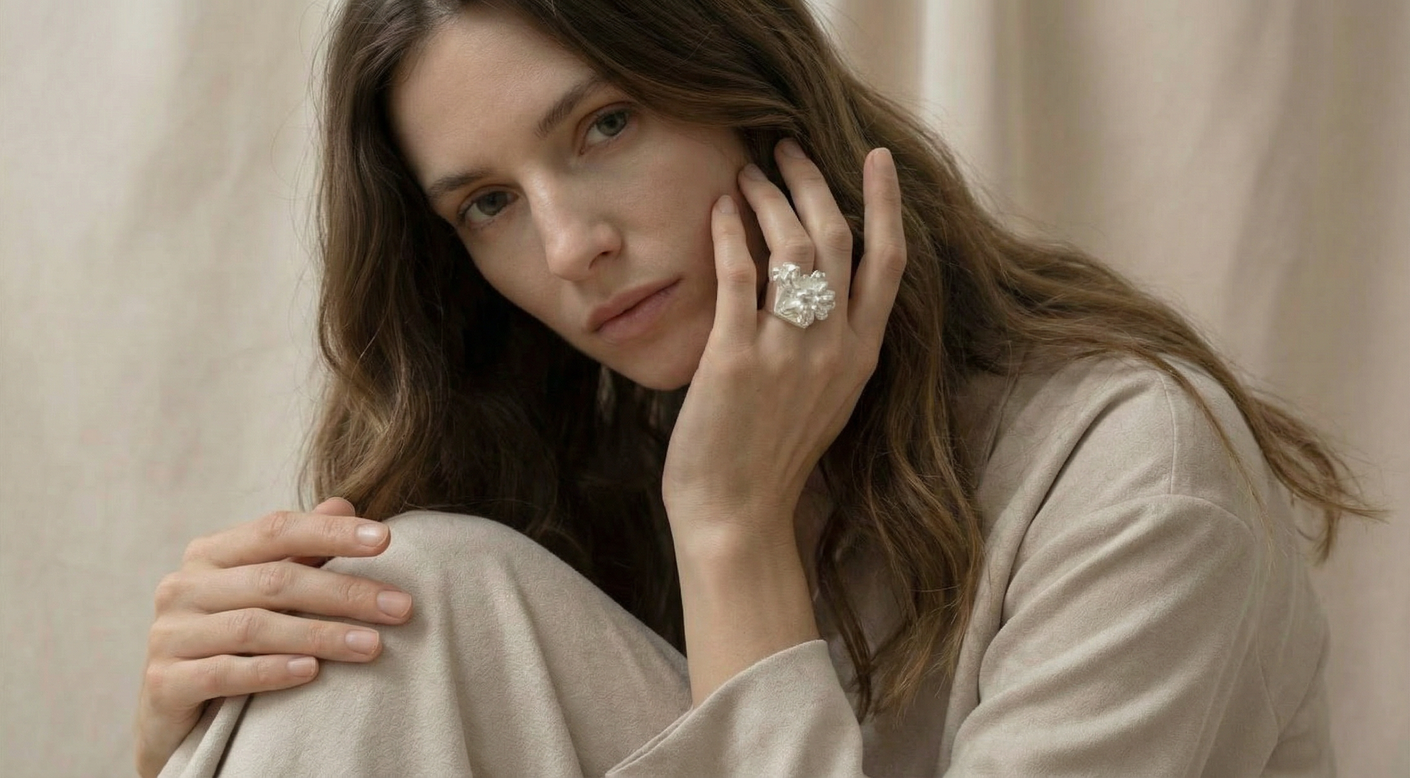 Silver Flower Square Ring