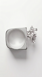 Silver Flower Square Ring