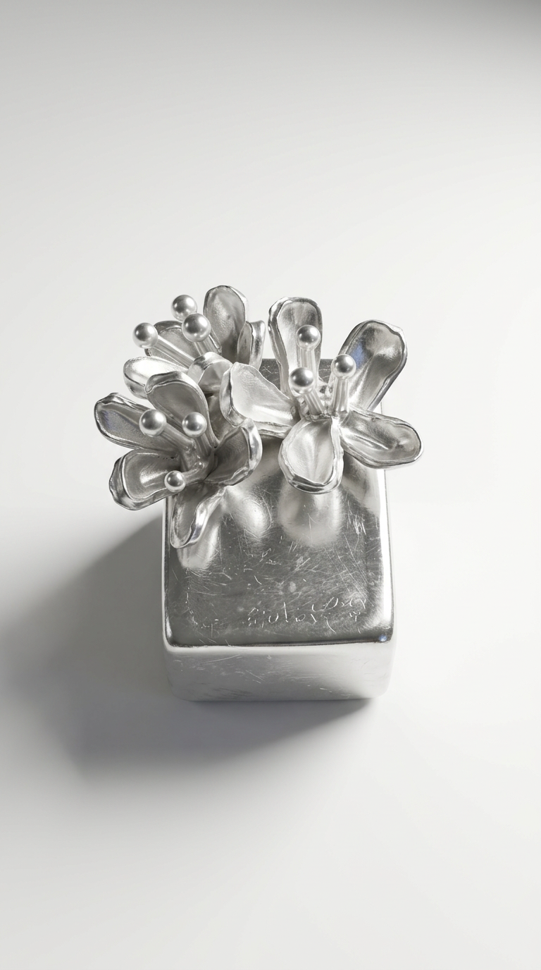 Silver Flower Square Ring