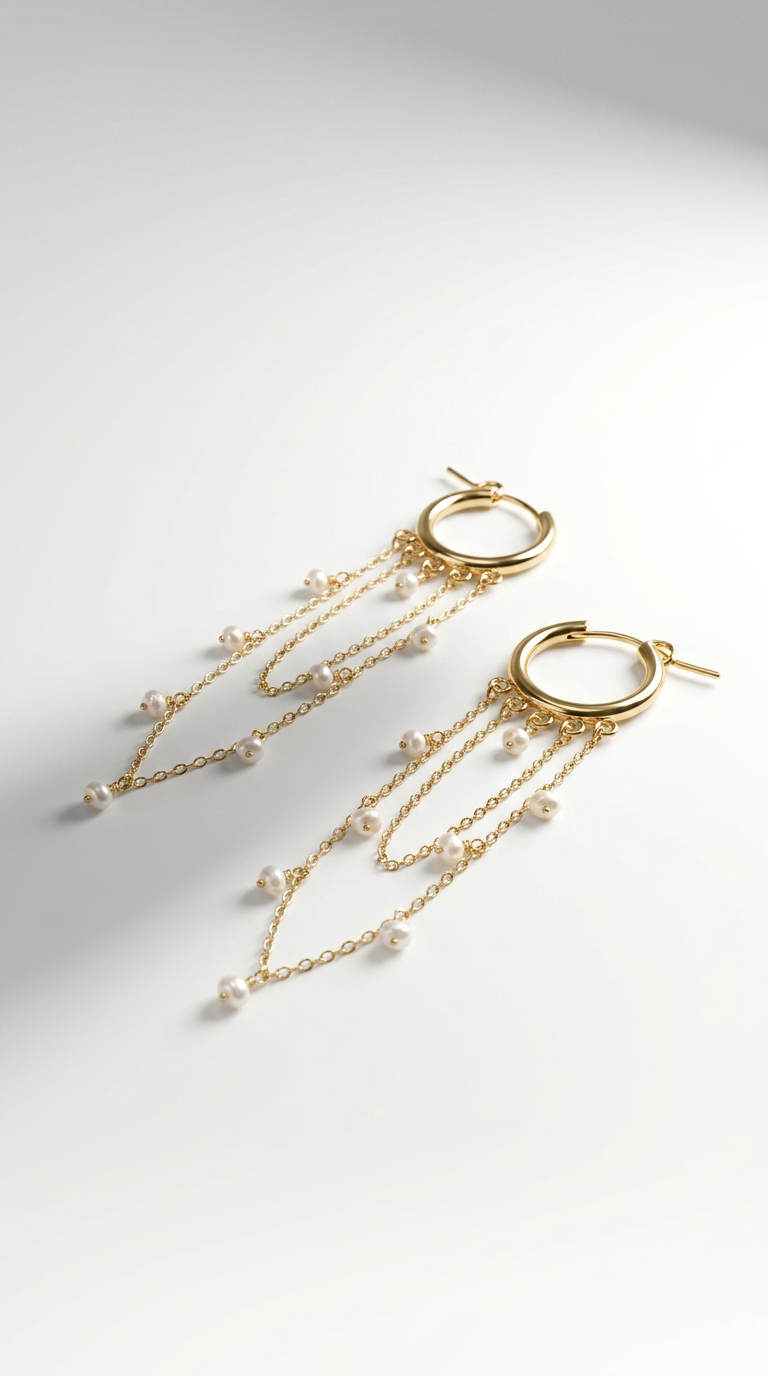 Delicate Gold Pearl Chain Earrings